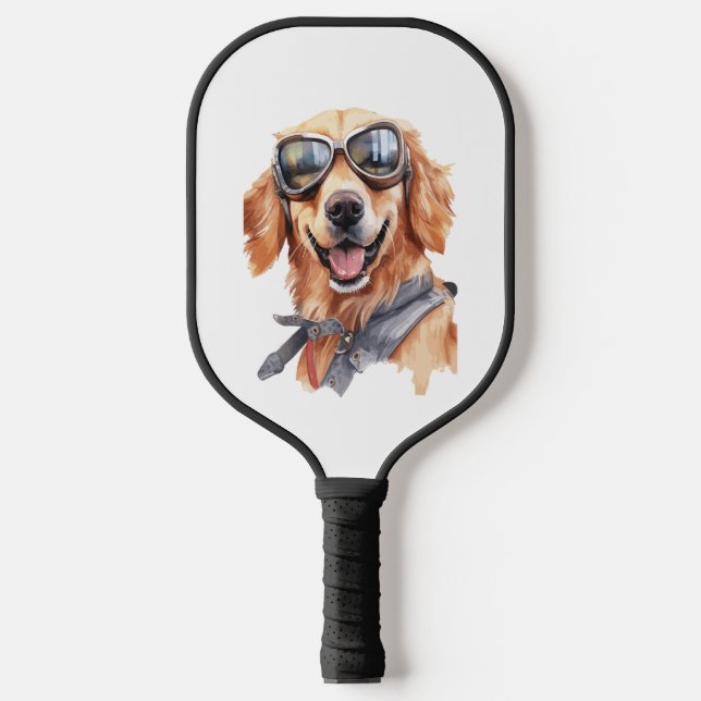 Goldener Retriever mit Sonnenbrille Pickleball Schläger (Vorderseite)