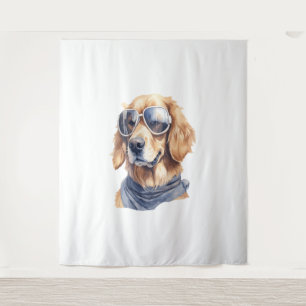 Goldener Retriever mit Sonnenbrille Wandteppich
