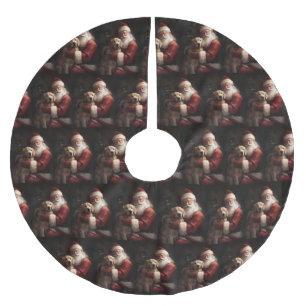 Goldener Retriever mit Weihnachten Polyester Weihnachtsbaumdecke