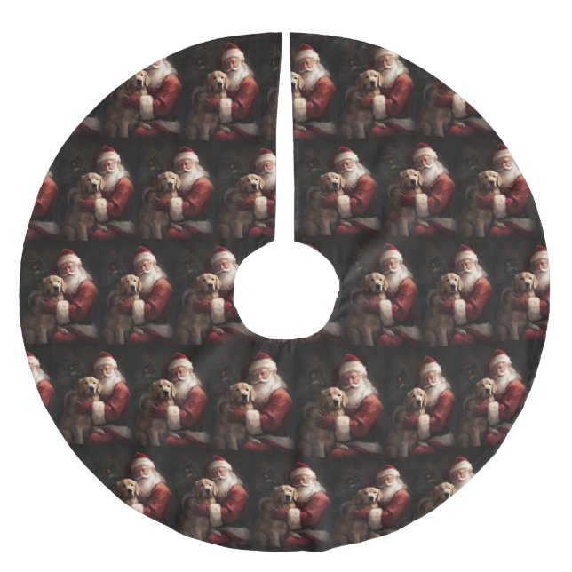 Goldener Retriever mit Weihnachten Polyester Weihnachtsbaumdecke (Vorderseite)