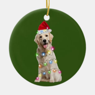Goldener Retriever mit Weihnachtsgeschirr Keramik Ornament