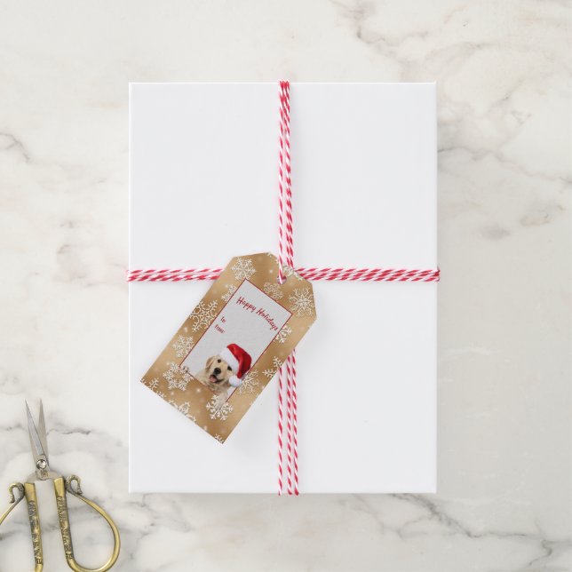 Goldener Retriever mit Weihnachtsmannmütze Geschenkanhänger (Mit Garn)