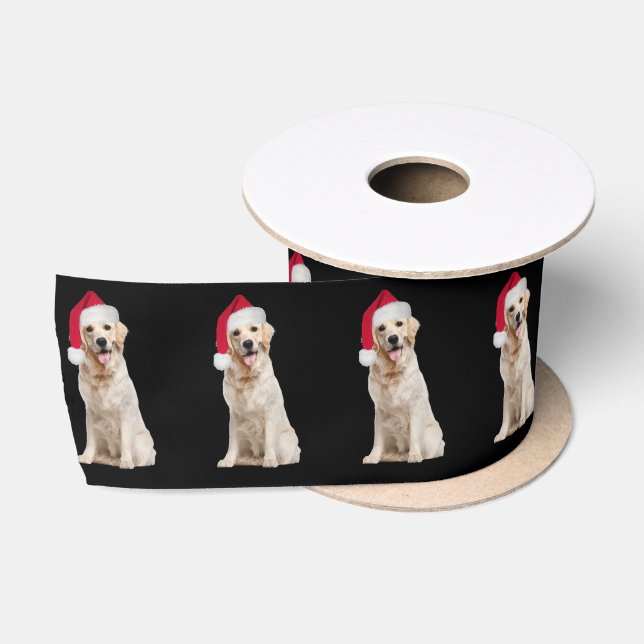 Goldener Retriever mit Weihnachtsmannmütze Satinband (Spule)