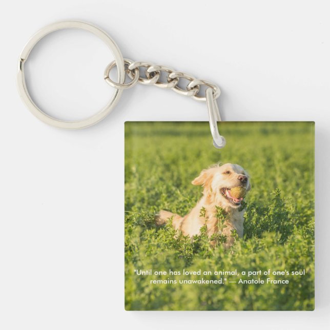 Goldener Retriever mit Zitat Schlüsselanhänger (Vorderseite)