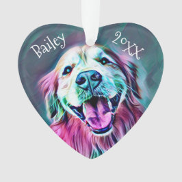 Goldener Retriever-Name-Jahr-Neon-Weihnachten Ornament