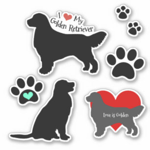 Goldener Retriever-Silhouette und Pawprints Gruppe Aufkleber
