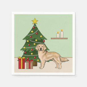 Goldener Retriever und festlicher Weihnachtsbaum Serviette