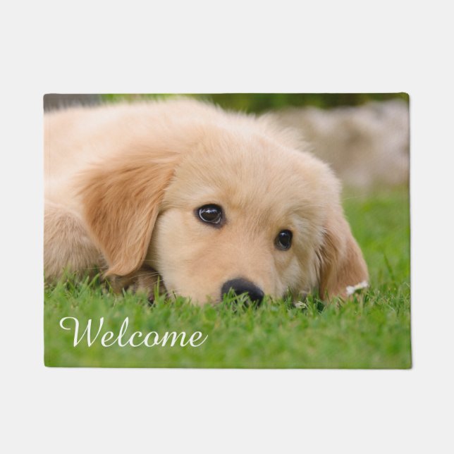 Goldener Retriever-Welpe, der personalisiertes Fußmatte (Vorderseite)