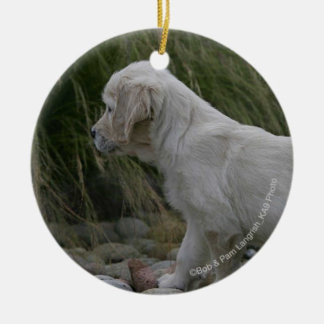 Goldener Retriever-Welpe stehend Keramikornament (Vorne)