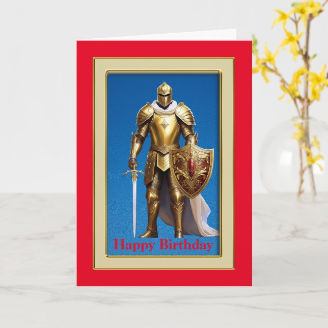 Goldener Ritter, 5" x 7" Faltkarte für den Geburts Karte (Gelbe Blume)