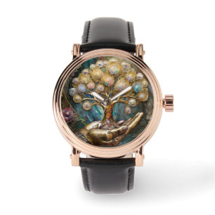 Goldener Roboter-Handholz Gold Tree of Life Armbanduhr