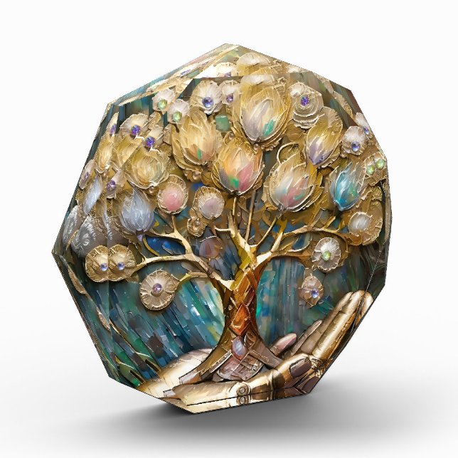 Goldener Roboter-Handholz Gold Tree of Life Fotoblock (Links)