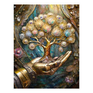Goldener Roboter-Handholz Gold Tree of Life Fotodruck