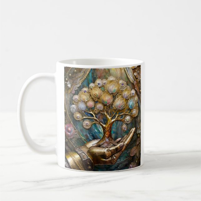 Goldener Roboter-Handholz Gold Tree of Life Kaffeetasse (Links)
