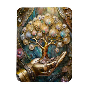 Goldener Roboter-Handholz Gold Tree of Life Magnet