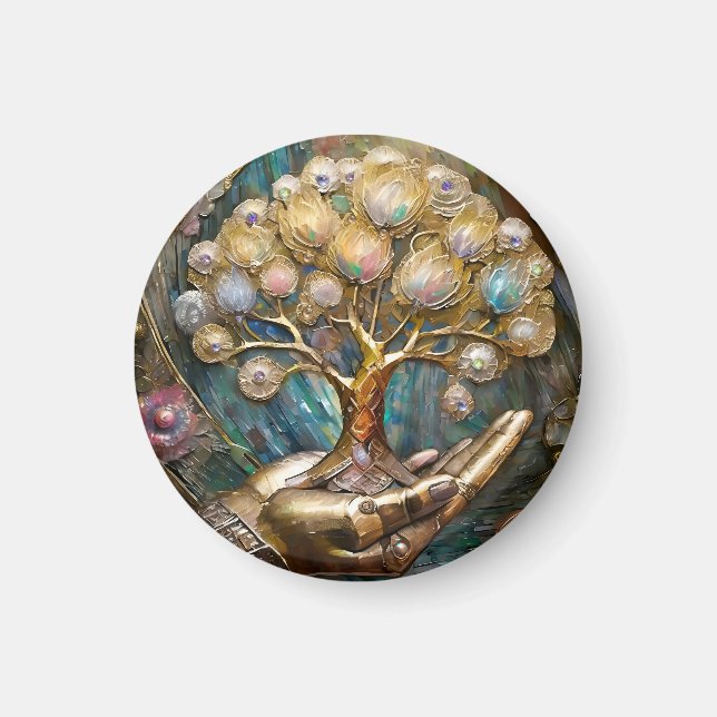 Goldener Roboter-Handholz Gold Tree of Life Magnet (Vorne)