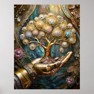 Goldener Roboter-Handholz Gold Tree of Life Poster