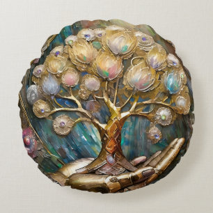 Goldener Roboter-Handholz Gold Tree of Life Rundes Kissen