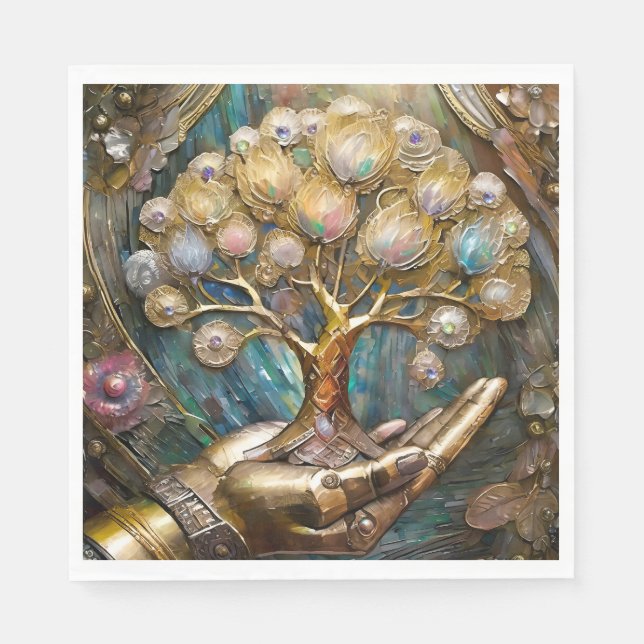 Goldener Roboter-Handholz Gold Tree of Life Serviette (Vorderseite)