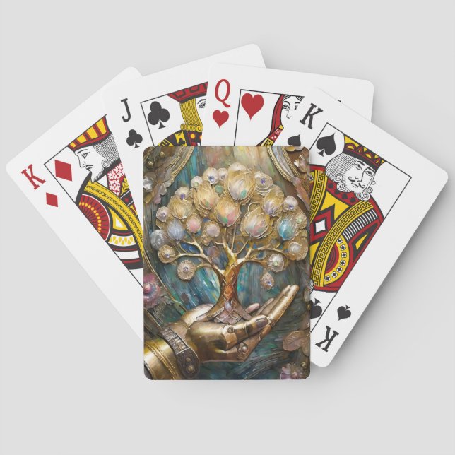 Goldener Roboter-Handholz Gold Tree of Life Spielkarten (Rückseite)