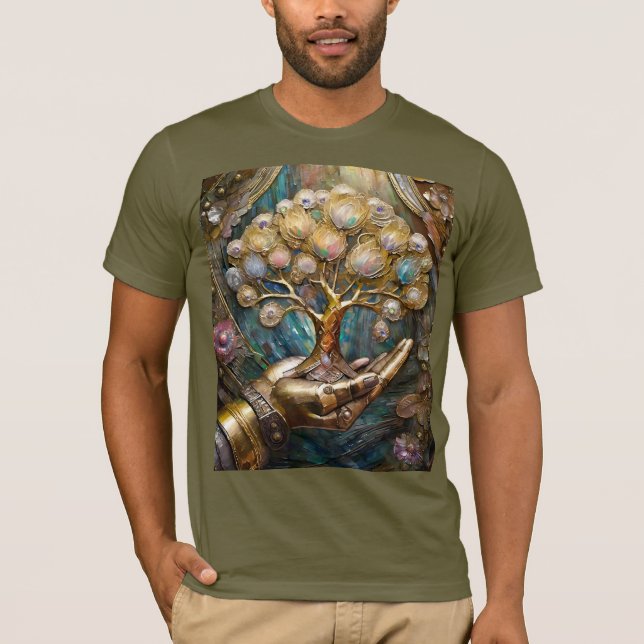 Goldener Roboter-Handholz Gold Tree of Life T-Shirt (Vorderseite)