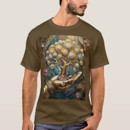 Goldener Roboter-Handholz Gold Tree of Life T-Shirt