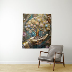 Goldener Roboter-Handholz Gold Tree of Life Wandteppich
