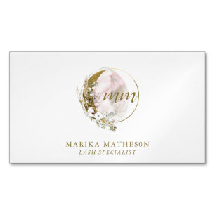 Goldener Rosa Erröten Monogramm Wasserfarbe Himmel Magnetische Visitenkarte
