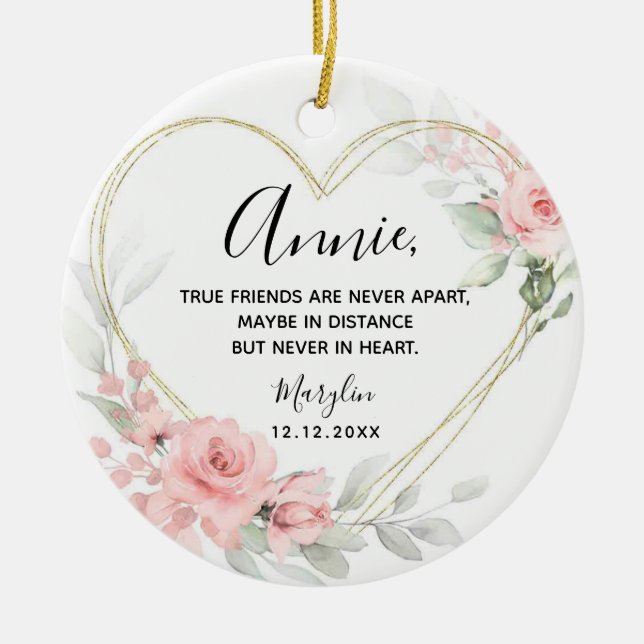 Goldener Rosa Herz Geometrie Bester Freund Keramik Ornament (Vorne)
