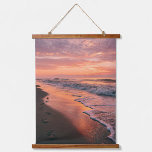 Goldener rosa Sonnenuntergang Ufer-Teppich Wandteppich Mit Holzrahmen