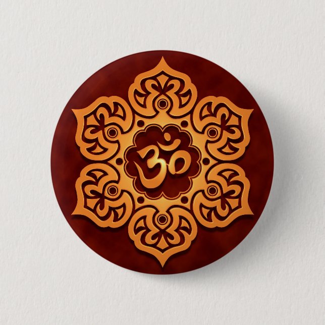 Goldener roter Om-mit Blumenentwurf Button (Vorderseite)
