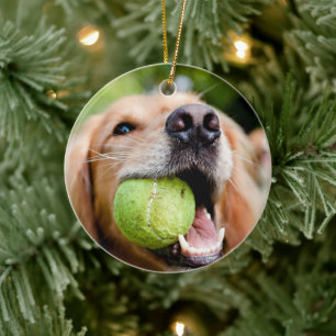 Goldener Rückzug mit Tennisball Keramik Ornament