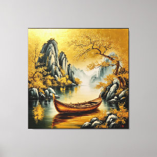 Goldener ruhiger See mit landschaftlicher Natur Leinwanddruck