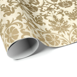 Goldener Sahneblumendamast Geschenkpapier
