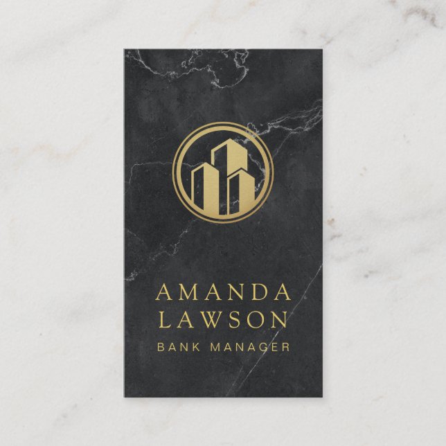 Goldener Säulenschild | Schwarzer Marmor | Bankwes Terminkarte (Vorderseite)