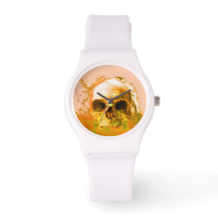 Goldener Schädel im Wasser Armbanduhr