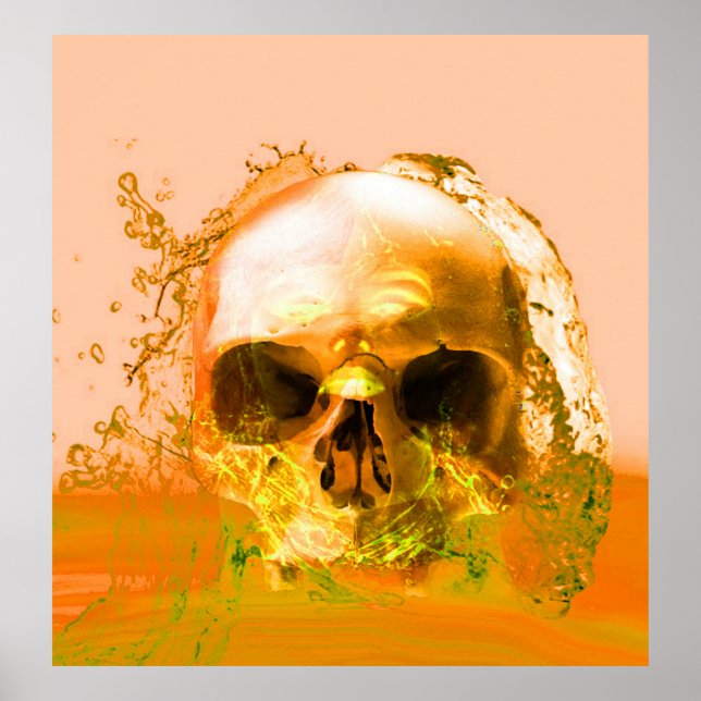 Goldener Schädel im Wasser Poster (Vorne)