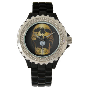 Goldener Schirm Diamant Gold Schädel Armbanduhr