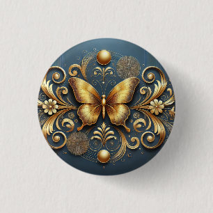 🦋 Goldener Schmetterling Elegante Luxuriöse Blume Button