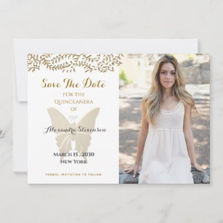 Goldener Schmetterling Foto Quinceañera Save The Date