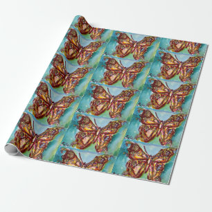 GOLDENER SCHMETTERLING IN BLAU Aquarell-Verpackung Geschenkpapier
