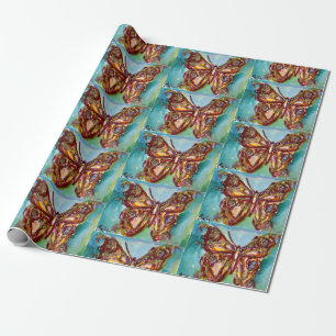 GOLDENER SCHMETTERLING IN BLAUEM Aquarell-Wrap-Pap Geschenkpapier