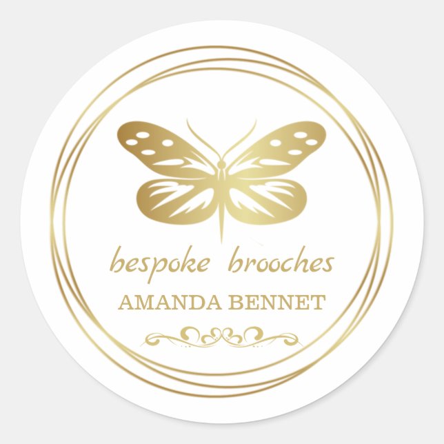 Goldener Schmetterling, Kreis-Rahmen-Logo Runder Aufkleber (Vorderseite)