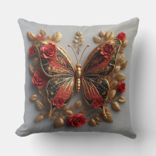 Goldener Schmetterling mit roten Rosen und goldene Kissen