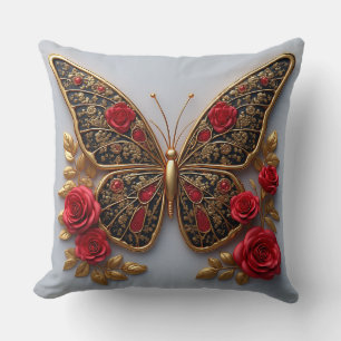 Goldener Schmetterling mit roten Rosen und goldene Kissen