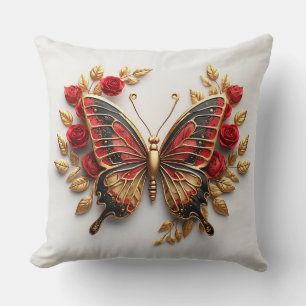 Goldener Schmetterling mit roten Rosen und goldene Kissen