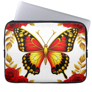 Goldener Schmetterling mit roten Rosen und goldene Laptopschutzhülle