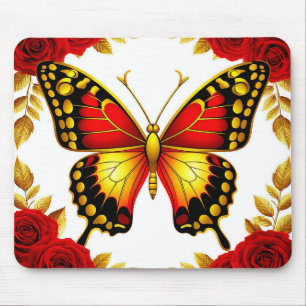 Goldener Schmetterling mit roten Rosen und goldene Mousepad