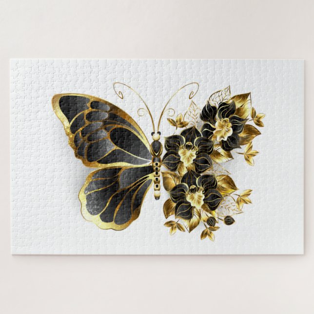 Goldener Schmetterling mit schwarzem Orchid (Horizontal)
