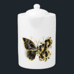 Goldener Schmetterling mit schwarzem Orchid<br><div class="desc">Goldener Schmetterling mit schwarzem Schmuckorchid,  mit goldenen Blätter auf weißem Hintergrund dekoriert.</div>